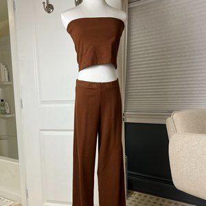LESET Chocolate strapless top and wide leg pants